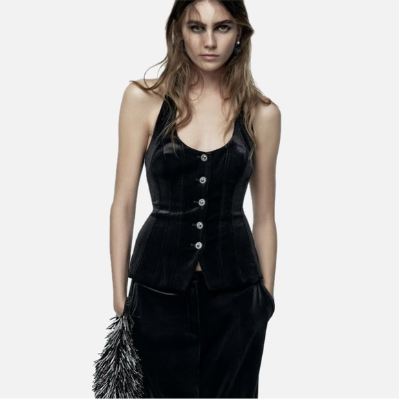 Zara Pants - Zara velvet waistcoat with gem buttons